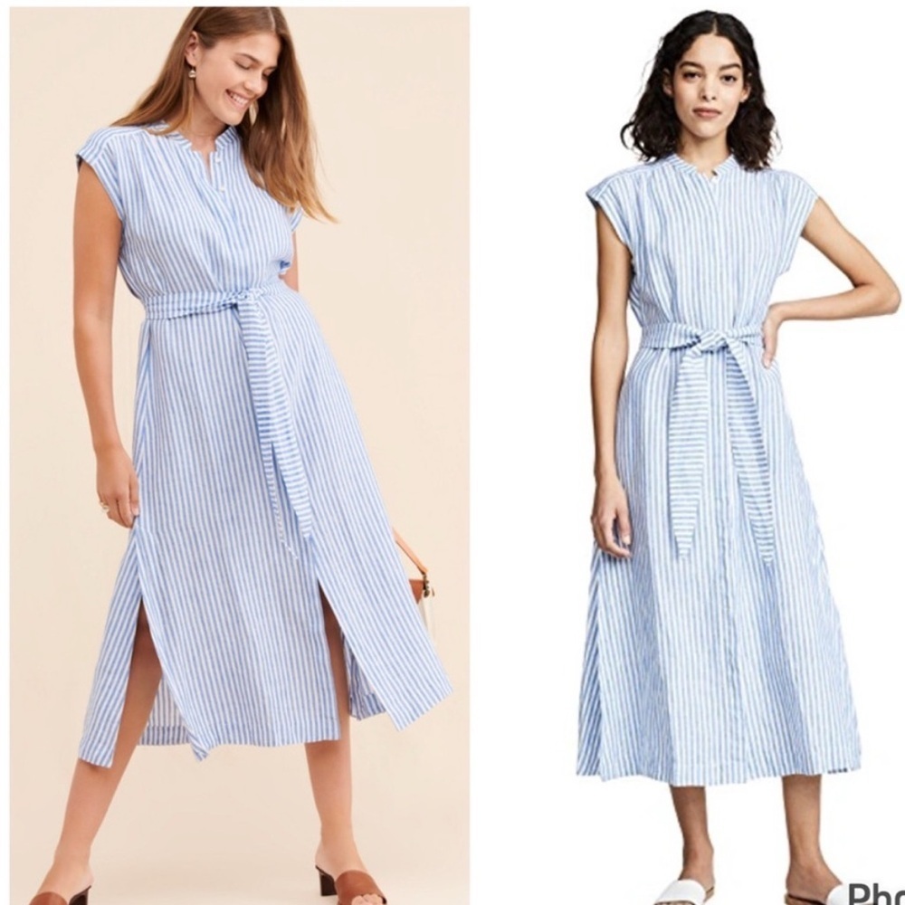 AYR The Sunset dress 100% Linen White and Blue Stripes Size XS